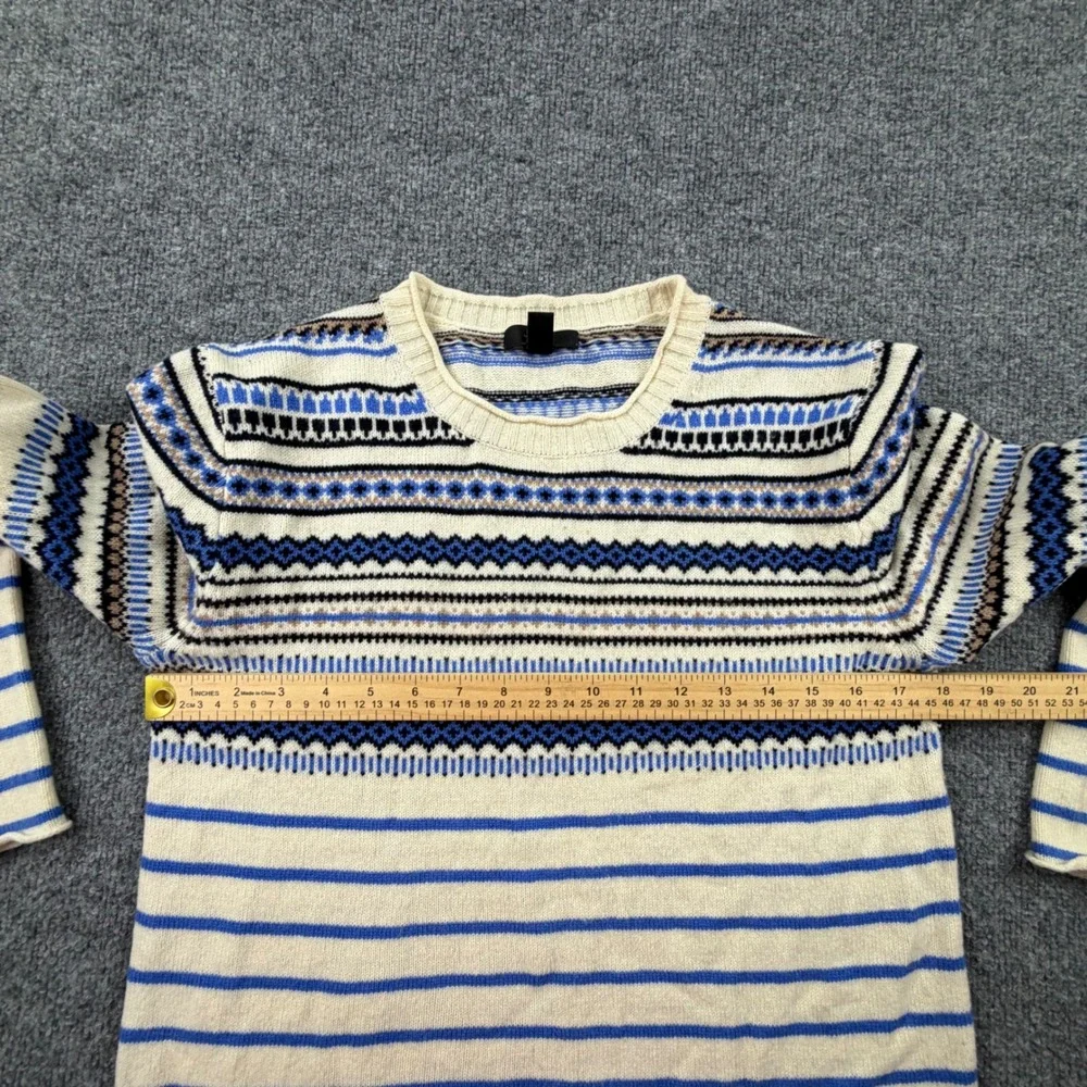 J.Crew Small 100% Wool Fair Isle Striped Crewneck Sweater Cream Blue